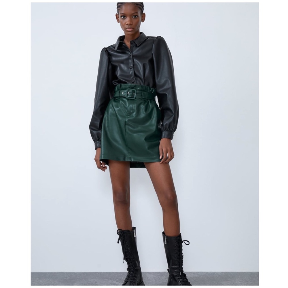 Zara Belted Faux Leather Mini Skirt